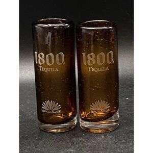 Jose Cuervo 1800 Tequila Mexican Handblown Gold Speckle 4” Pair 2 Shot Glasses